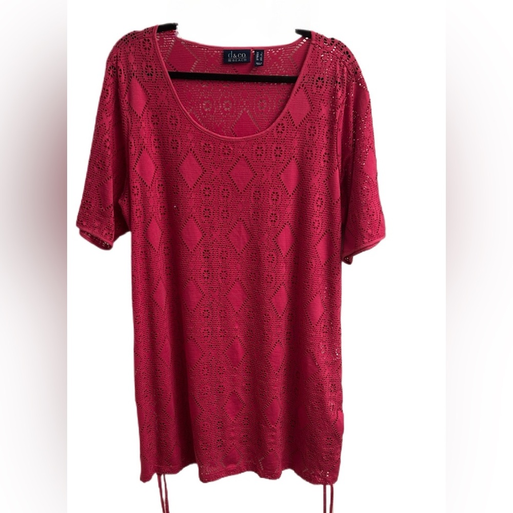 Denim & Co. Beach Knit Open-work Elbow Sleeve Cover-Up Size L